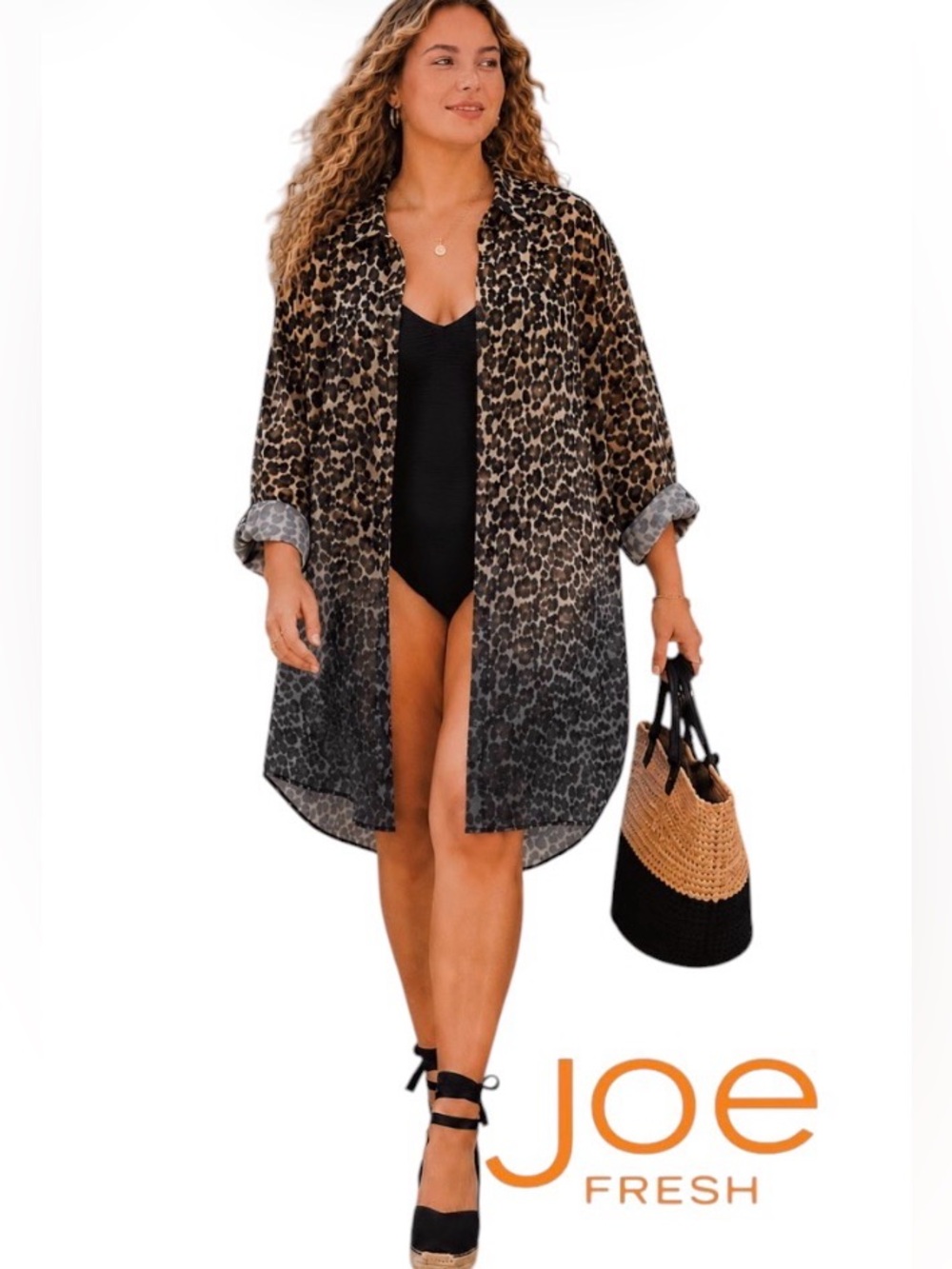 2X Joe Fresh Floaty Chiffon Animal Print Button Down Tunic/Kimono